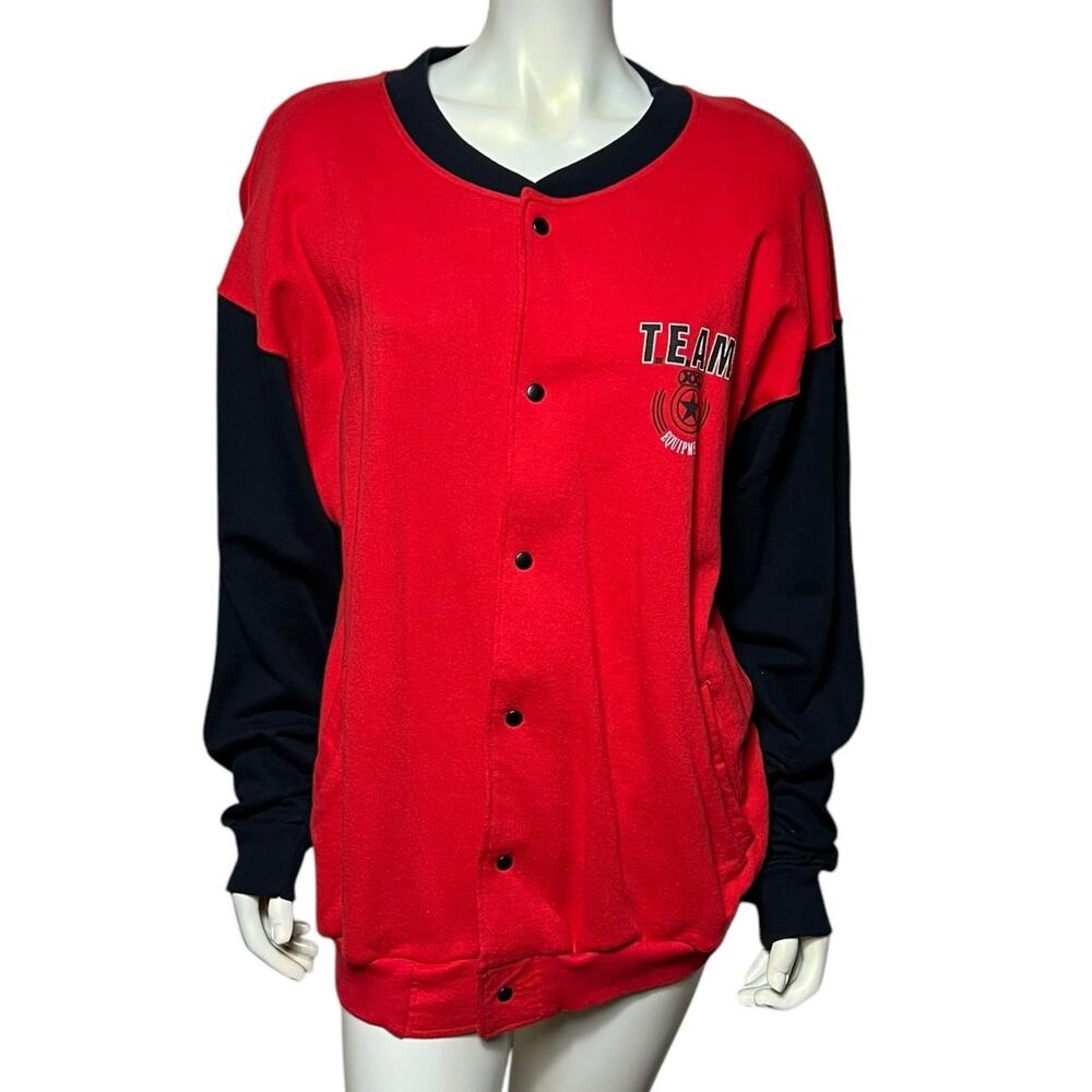 Vintage T.E.A.M. Equipment Red & Navy Varsity Cardigan Jacket 100% Cotton Size L